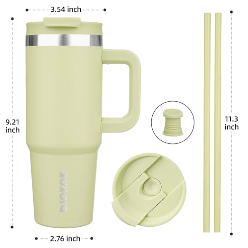 Image of BJPKPK Tumbler With Handle And Straw 30oz Insulated Tumbler Cups With Lid Stainless Steel Travel Coffee Mug,Macaron Green
