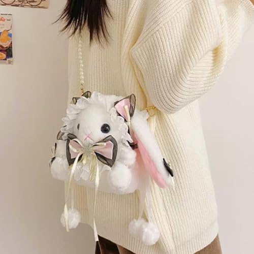 Kawaii Purse Bunny Crossbody Bag for Women, Cute Y2k Anime Purse with Lace Bow, Lolita Accessories Plush Bag Outdoor2