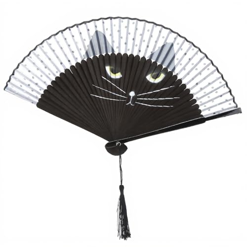 Vvikizy Eventail Chat Abanico Abanico Plegable con diseo de Gato Abanico diseo de Gato Abanico de Mano de Gato Abanico Plegable Pintado de inyeccin de Tinta Ventiladores de Pantalla