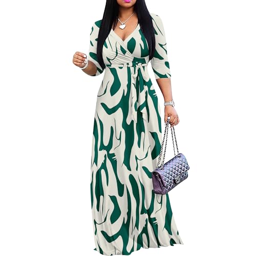 Image of FANDEE Plus Size Maxi Dress for Women Casual Summer Sundress V-Neck 3 /4 Sleeve