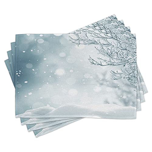 Ambesonne SER_44929 Winter Place Mats Set Of 4, Christmas Image Snow And Frosted Tree Snowflakes Winter Season Illustration cover