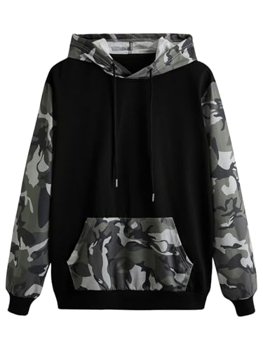 Men's Drawstring Camo Hoodies Long Sleeve Kangaroo Pocket Hooded Sweatshirts Pullover