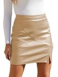 We1Fit Womens Fuax Leather Skirt High Waisted Bodycon Slit Pencil Mini Skirts with Shorts Apricot