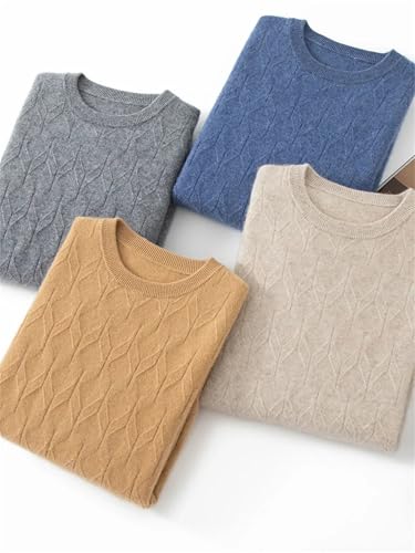 Men Crewneck Cashmere Sweater Fall Winter Warm Comfy Diamond Pattern Cashmere Knitted Pullovers Sweater2