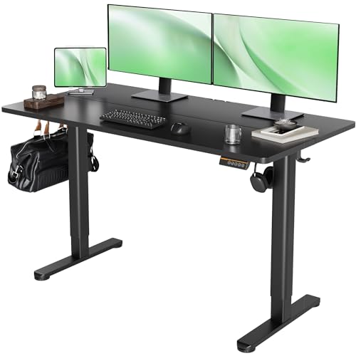 Claiks 昇降デスク 初心者向け スタンディングデスク 電動 パソコンデスク 昇降式 オフィスデスク 幅140cm*奥行き60cm ブラックフレーム/ブラック天板