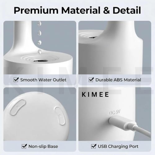 Image of KIMEE Anti-Gravity Water Drop Humidifier with LED Display, 800ML Ultrasonic Quiet Cool Mist Maker Fogger, Desktop Air Humidifier with Digital Clock for Office, Bedroom, and Living Room