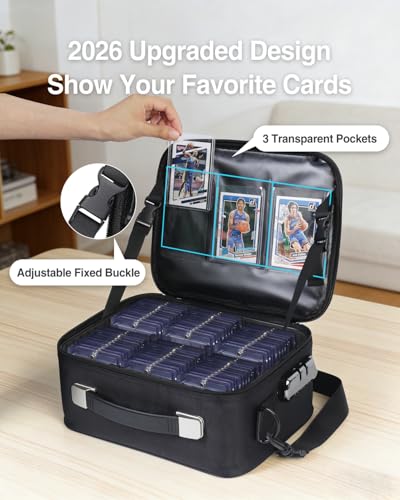 Image of Luxtude Trading Card Storage Box w /Adjustable Dividers, Large Top Loader Card Storage w /Combination Lock, Baseball Sports Cards Case for Toploaders, Trading Carrying Case for Pokemon /TCG etc. (Small)