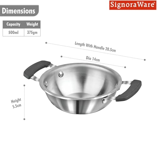 Image of SignoraWare Artista Stainless Steel Cookware Mini Kadhai |Ideal for Pakoras, Sauteed vegetables, Aloo fry or Small Portions Of Fritters | Best for Frying & Roasting Spices |Great for Melting & Mixing