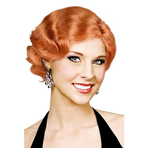 1920s Vintage Wigs Short Curly Hair Wave Ripple Bangs Old Shanghai Style Cosplay Flapper Costume Accessories (Gold)