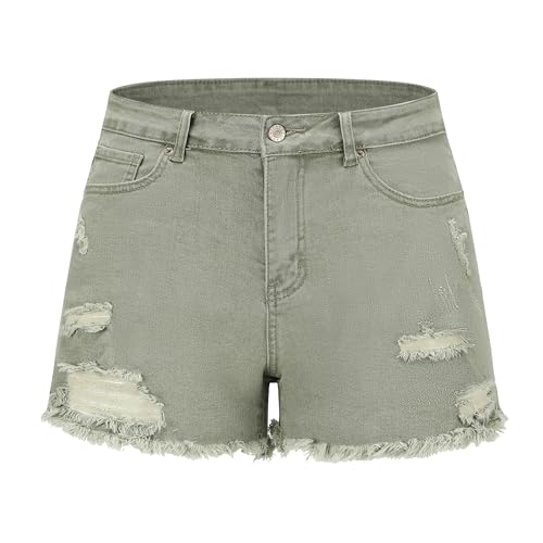 Image of THUNDER STAR Women Mid Rise Ripped Stretchy Jeans Shorts Frayed Raw Hem Casual Denim Shorts