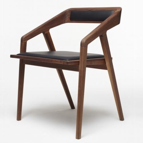 Image of Furniture Solid Wooden Modern Dining Chair with Arms, Upholstered Cushioned Seat, Walnut Finish seat Color Off (Black)