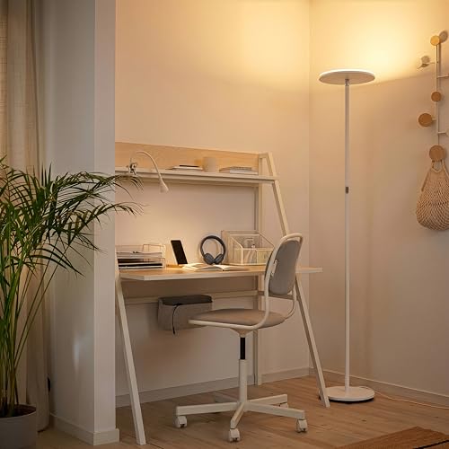 Image of Brightech Sky LED Floor lamp, Torchiere Super Bright Floor Lamp for Living Room Decor & Office - Dimmable, Tall Standing Lamp with Warm Light for Bedroom & Reading - White