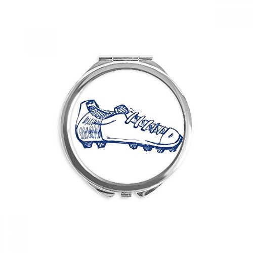 Miroir de poche football bleu maquillage portable rond de 2,6 pouces