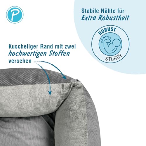 Petlando orthopädisches Hundebett für mittelgroße Hunde, ergonomisch & gelenkschonend, rutschfest, waschbarer Bezug 60°C, Hundekorb, Hundesofa LikeOrtho Lucy mit Wendekissen Grau, M 100x70x2-2