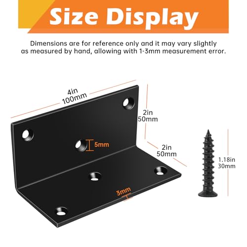 image for MOZCORN 4 Pack 90-Degree Corner Brace, 2x2x4in Heavy Duty L Brackets, 