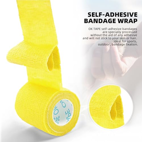 Image of OK TAPE Self Adherent Cohesive Bandages Wrap 24Packs 2 inch x 5 Yards | Non-Woven Self Adhesive Athletic Sports Wrap Tape Vet Wrap Bandages Tape for Thumb Finger Wrist Ankle (Mix)