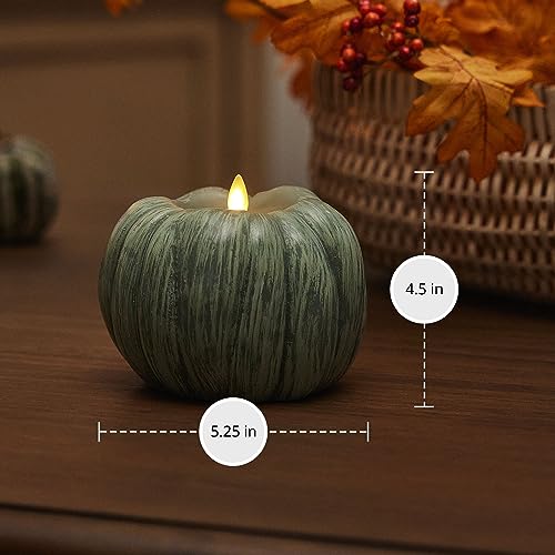 Image of Luminara Pumpkin Figural Flameless Flickering Moving Flame LED Candle (5.25 inch x 4.5 inch), Smooth Real Unscented Wax, Time Function (Iceberg Green)