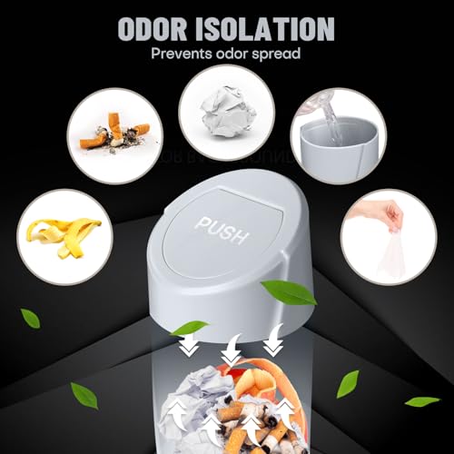 Image of Car Trash Can Bin with Lid - Car Garbage Can Cup Holder - Grey Mini Leakproof Vehicle Garbage Bin with 20pcs Trash Bags-Automotive Organizers and Storage for Front Back Seat Accessories