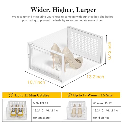 Image of Kuject X-Large Shoe Storage Boxes Organizers Clear Plastic Stackable 12 Pack, Shoe Rack & Holder Substitute, Sneaker Containers, Toy Storage Organizer Bins for Entryway, Closet, Under Bed, White