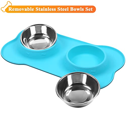 Vivaglory Dog Bowls Stainless Steel Water And Food Puppy Cat Bowls With Non Spill Skid Resistant Silicone Mat, Medium, Turquoise #TOP3