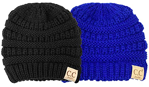 Funky Junque Beanie Infant Baby Skull Cap Hat (NO POM) - Black & Royal Blue (2 Pack)3