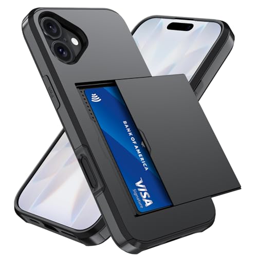 Qinmay Compatible with iPhone 17 Case Wallet Built-in Card Holder Heavy Duty Protective Dual Layer Shockproof Hidden Card Slot Slim Wallet Phone Cover for iPhone 17 Black