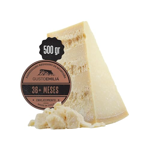 GUSTOEMILIA Parmigiano Reggiano de Montaña 36 Meses de Maduración - Ideal para Pasta, Pan, Ensaladas, Aperitivos y Frutas - 500 g
