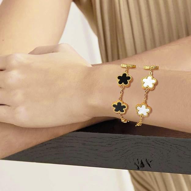 Clover Bracelet for Women 18k Gold Plated Bracelets Lucky White Gold Flower Four Leaf Link Trendy Jewelry Set for Women3