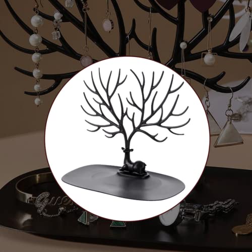 Image of Oblivion Plastic Deer /Antlers Jewelry Holder Deer Tree | Creative Sika Deer Tree Tray Display Stand Holder (Black)