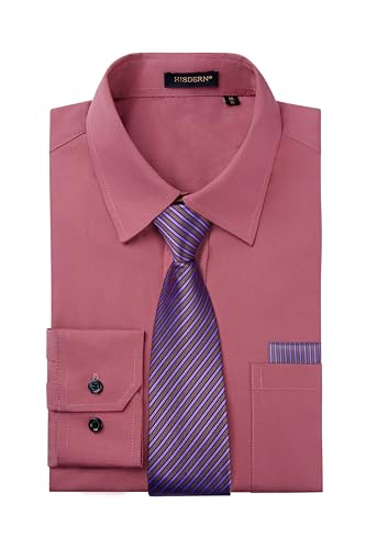 Image of HISDERN Mens Dress Shirt with Tie Pocket Square Set Classic Button Down Shirt Matching Tie Long Sleeve Shirts