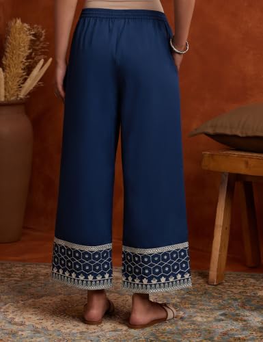 Image of Amazon Brand - Myx Women's Cotton Embroidered Palazzo Pants (Available in Plus Sizes)