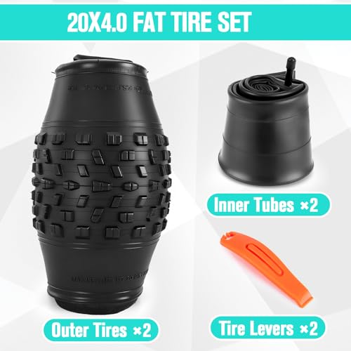 20/26×4.0 Fat Tire for Ebike and MTB, High-Performance 26/20×4.0 Fat Tires Set with 20×4 Tire Tube Puncture Proof, Heavy Duty 20×4 Bike Tires Durable All-Terrain