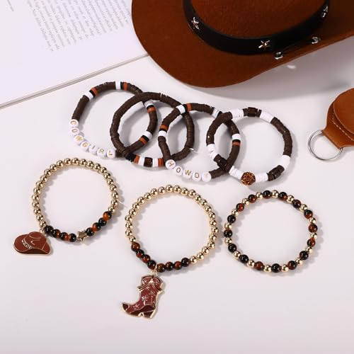 7pcs Cowgirl Beaded Bracelets, Stackable Western Country Beaded Stretch Bracelets with Cowgirl Hat and Boots Charms Y2K Style Boho Summer Beach Jewelry Accessories for Women4