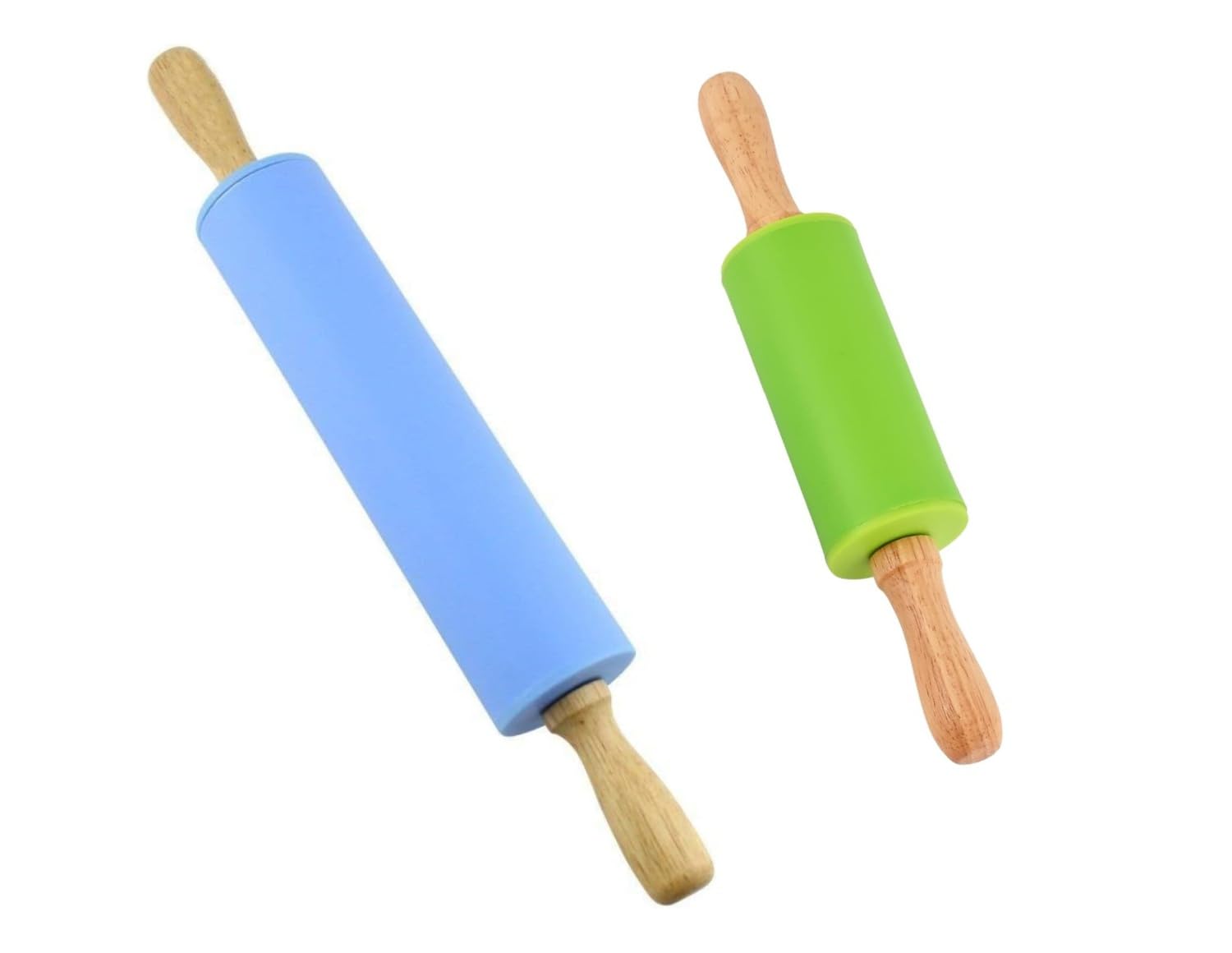 MEESOGA Small Silicone Rolling Pin for Small Hands - 2Pack Non-Stick Children's Rolling Pin Mini Pastry Dough Roller with Wooden Handle for Baking Pizza Pie Cookies Fondant