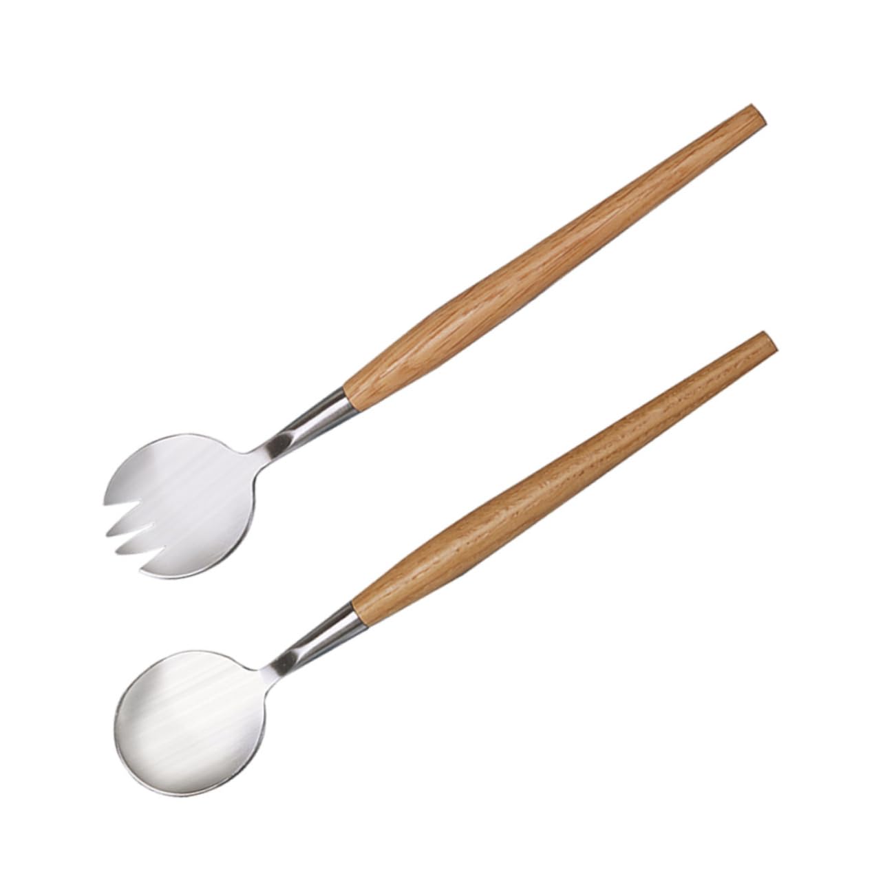 CONGARTENO Salad Servers Set 2pc Stainless Steel Fork Spoon Wood Handle for Kitchen Silverware Sets Lunch Boxes