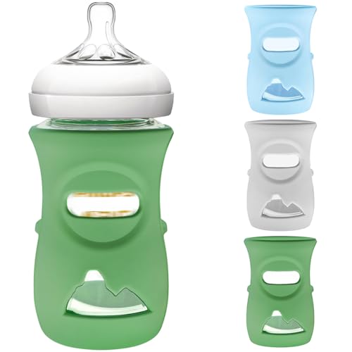 Image of 3 Pack Silicone Sleeve for Philips Avent Glass Bottle - Shatter Proof Natural Silicone Bottle Sleeve for Anti Colic Baby Bottles 8 oz & 4 oz - Anti Flow Sleeve for Infant Bottles