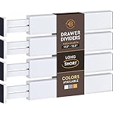 Adjustable Bamboo Drawer Dividers Organizers - Fits Standard Drawers Sized 12.2" Upto 17.3"- Expandable Kitchen Drawer Organizer Separator for Utensils, Dresser, Clothes, Bedroom, Bathroom 4PK, White -  Bambüsi