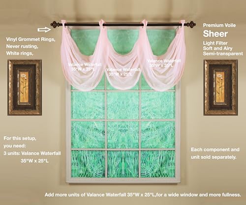 Image of Today's Curtain, Emelia Grommet Sheer Valance Waterfall 25 inch Rose, 35 inch W x 25 inch L