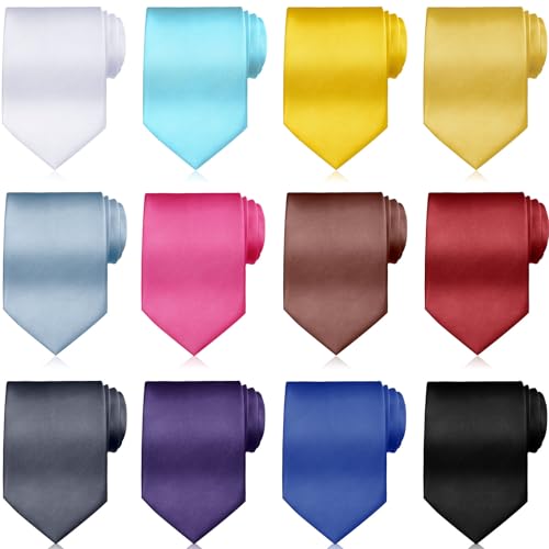 Image of Syhood 6 /12 /24 Pcs Men Ties Set Solid Satin Pure Color Business Formal Necktie Tie 57 inch for Men Occasion Wedding