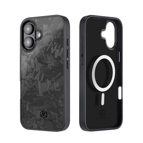 MONOCARBON Funda de fibra de carbono forjado real para iPhone 16 Plus, grado militar, 6.7 pulgadas, a prueba de caídas, compatible con MagSafe, funda resistente con protección de cámara y borde