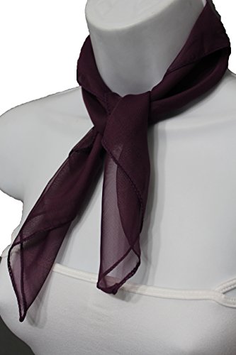 TFJ Women Fashion Small Neck Scarf Fabric Sheer Pocket Square Mini Dark Purple Color3