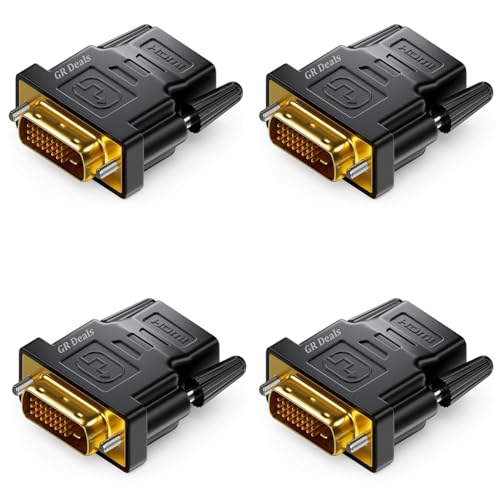 Image of DVI to HDMI Adapter, DVI 24+1 Male to HDMI Female High Speed Adapter Converter Gold Plated Support 1080P for HDTV, Plasma, DVD, Projector, Computer (Black) (Pack of 4)