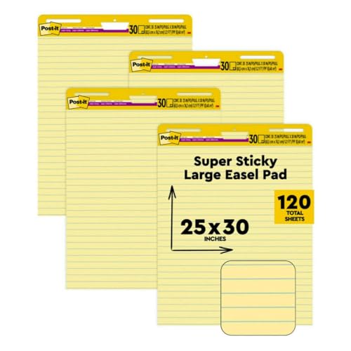 Post-it Super Sticky Easel Pad, 25 x 30 Inches, 30 Sheets/Pad, 4 Pads (561VAD4PK), Yellow Lined Premium Self Stick Flip Chart Paper, Super Sticking Power (561 VAD 4PK) - image 1