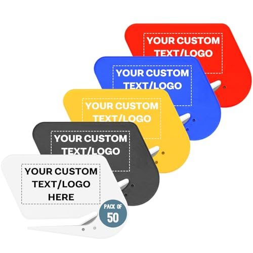 50 Pack Custom Safety Letter Openers Bulk with Logo, Plastic Envelope Openers for Office & Corporate Gifts