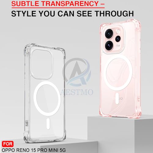 Image of AESTMO Clear Back Cover for Oppo Reno 15 Pro Mini 5G | 360 Protection | Transparent Back Cover for Oppo Reno 15 Pro Mini 5G (PC + TPU, Compatible with MagSafe Accessories, Transparent Bumper)