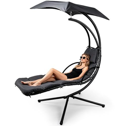 WoRaum Hängeliege Hängematte mit Gestell Schwebeliege Hängesessel Outdoor für Garten Balkon Terrasse - 195 cm hoch 73 cm Sitzbreite 120 kg Tragkraft 3 cm Baumwollpolster (Anthrazit)