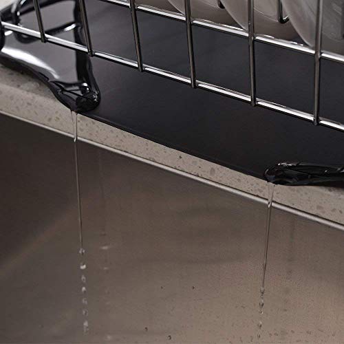 Loclgpm Rust-Proof Kitchen Draining Dish Drying Rack, Dish Rack with Black Drain Board, 3 Independent Cup Holder Accessories, 1 Wide Tableware Rack and Knife Holder Accessory