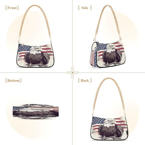 ALAZA Shoulder Bags for Women Eagle American Flag Independence06 Hobo Tote Handbag Small Clutch Purse with Zipper Closure2