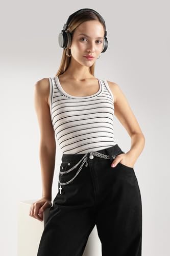 Image of TICKLED PINK Women Ribbed Tank Top Slim Fit Stretch Sleeveless Casual Summer Top