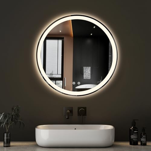 Image of NEWBULIG 24 Inch Round LED Bathroom Wall Mirror with Lights, Light up Vanity Bathroom Mirror for Over Sink, Anti-Fog and Dimmable, Front Light and Backlit, Memory Function, Shatter-Proof, White